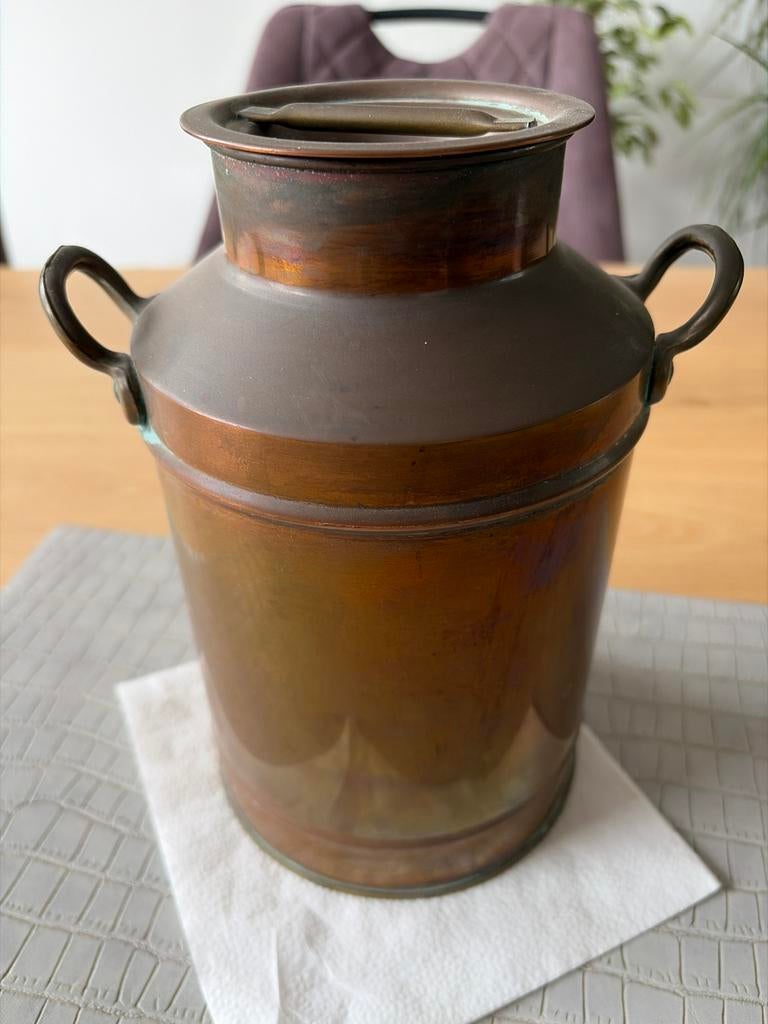 Antieke koperen melkbus met deksel - Decoratief, Antiek en Kunst, Antiek | Koper en Brons, Ophalen, Koper
