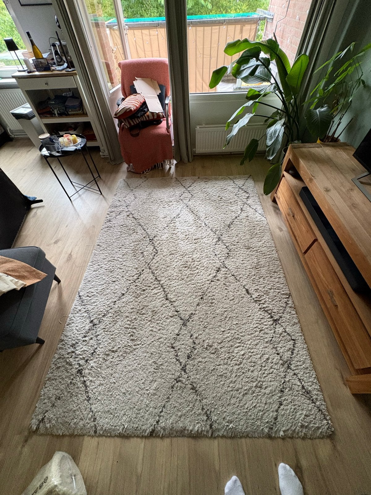 Zacht crèmekleurig vloerkleed met patroon 230x160cm, Gebruikt, 150 tot 200 cm, 200 cm of meer, Ophalen of Verzenden