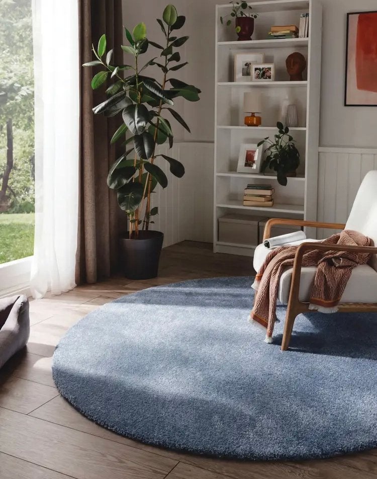 Rond vloerkleed Desso & Tex - Blauw, 100 tot 150 cm, Blauw, Rond, 200 cm of meer