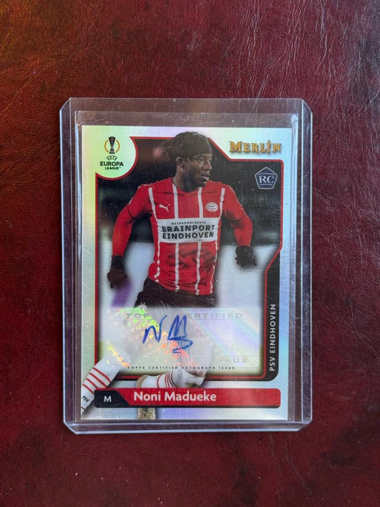 Noni Madueke Topps Merlin Europa League Autograph Kaart, Ophalen of Verzenden, Zo goed als nieuw, PSV, Spelerskaart