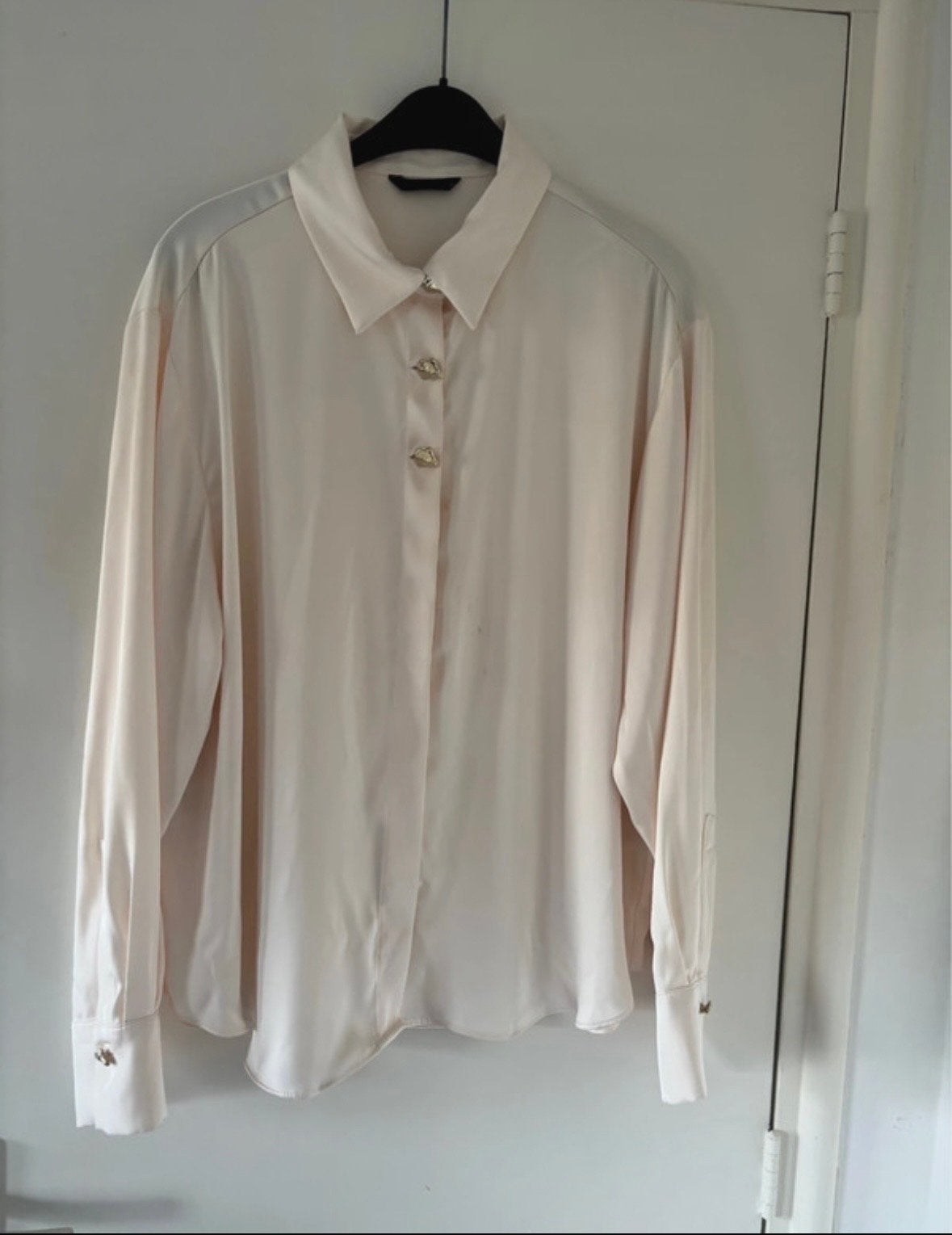 Zara satijnen blouse wit maat L/XL, Ophalen, Gedragen, Maat 42/44 (L), Wit