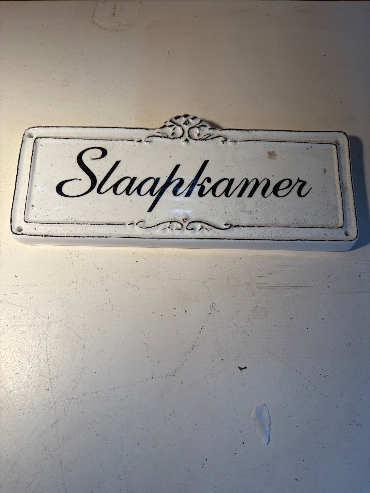 Emaille Deurbordje 'Slaapkamer' - Vintage Stijl, Vintage, Gebruikt, Ophalen of Verzenden, Metaal
