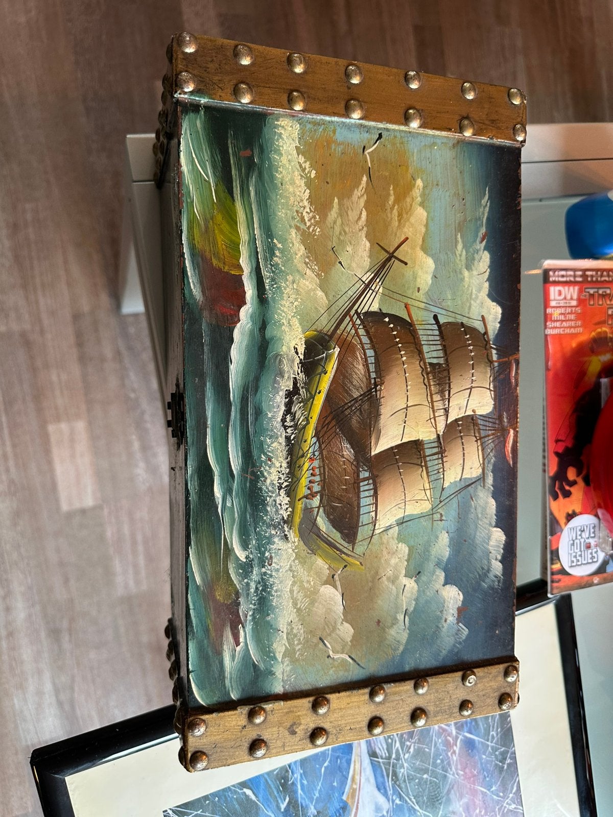 Antiek houten kistje zeevaard schip, Antiek en Kunst, Ophalen of Verzenden
