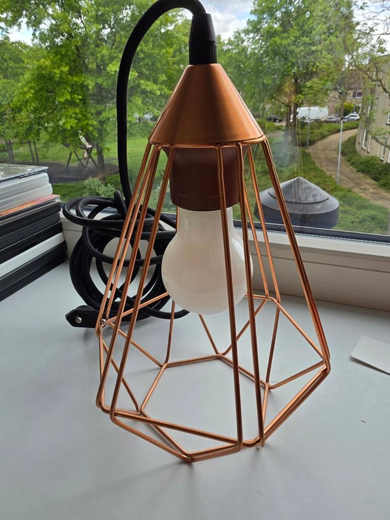 Koperkleurige hanglamp met extra lang snoer, Huis en Inrichting, Ophalen of Verzenden, Zo goed als nieuw