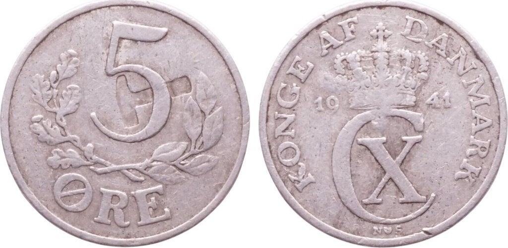 5 Øre 1941, Denemarken, Christian X, Verzenden, Overige landen, Losse munt