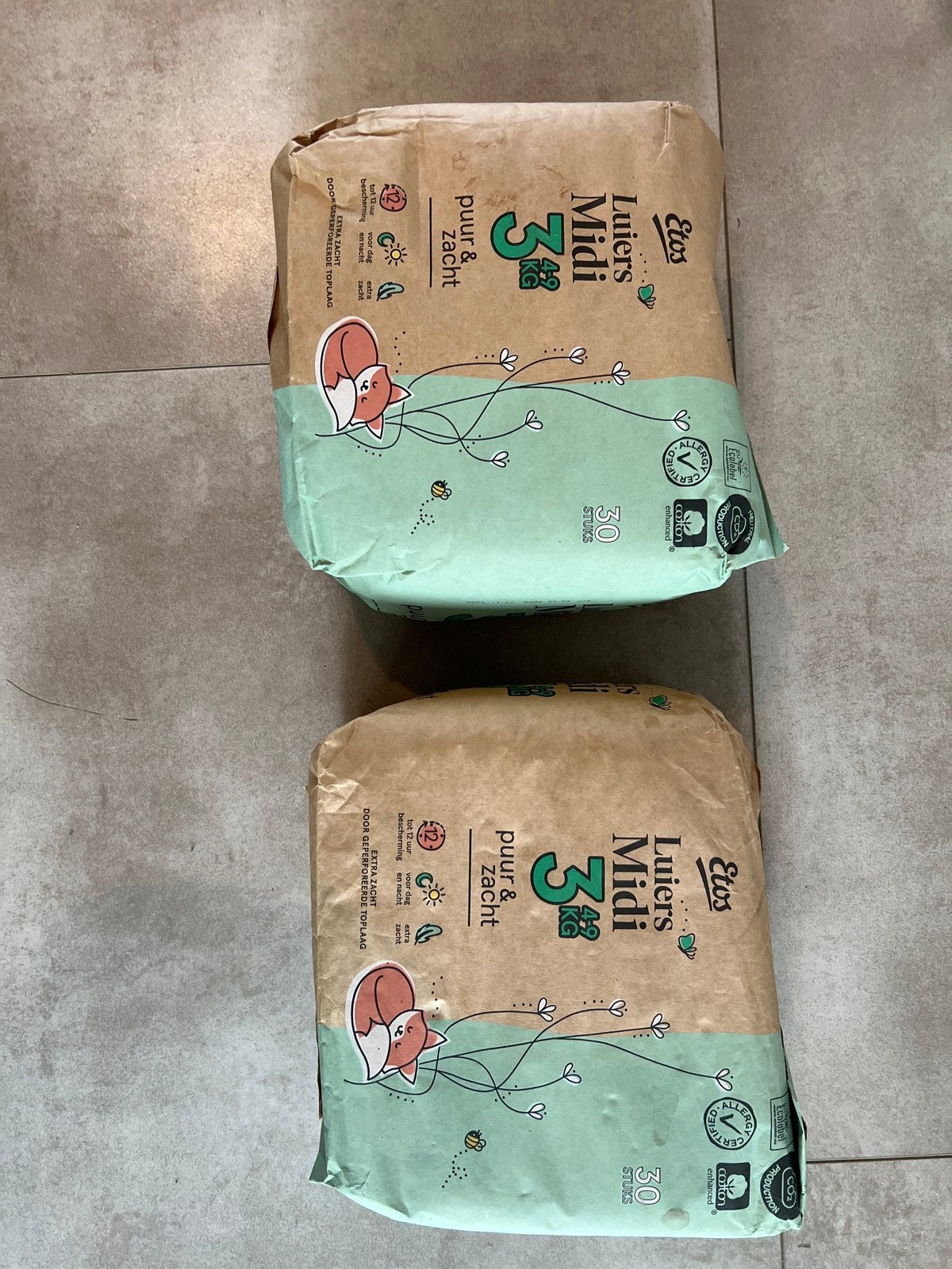 Etos Luiers Midi 3-6 kg Puur & Zacht - 2x 30 stuks, Ophalen, Nieuw