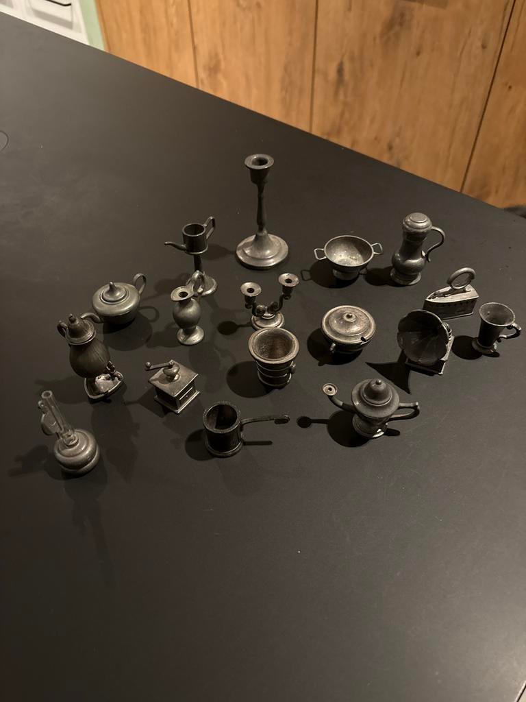 Miniatuur tinnen keukengerei en decoratie set, Ophalen of Verzenden