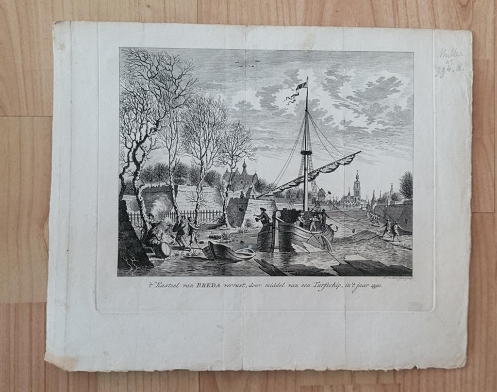 18e-eeuwse Kopergravure: De Verrassing van Breda (1590), Ophalen of Verzenden