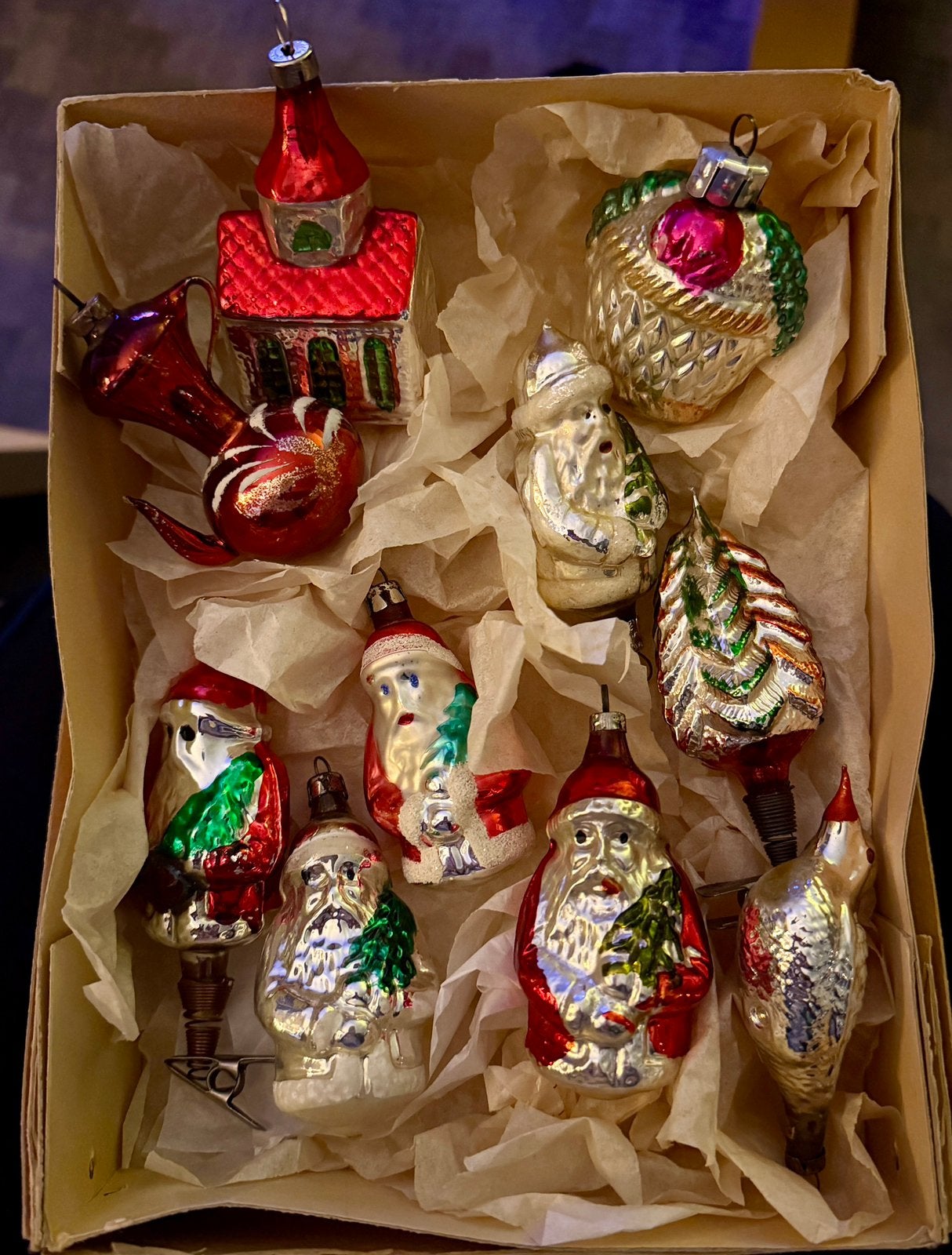 Vintage antieke kerstballen met piek, Diversen, Ophalen of Verzenden, Gebruikt