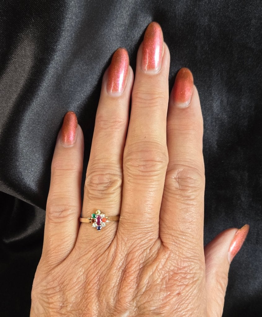 Gouden Vintage ring edelstenen, parel en diamant. 2026/396, Overige kleuren, ., Ophalen of Verzenden, Zo goed als nieuw