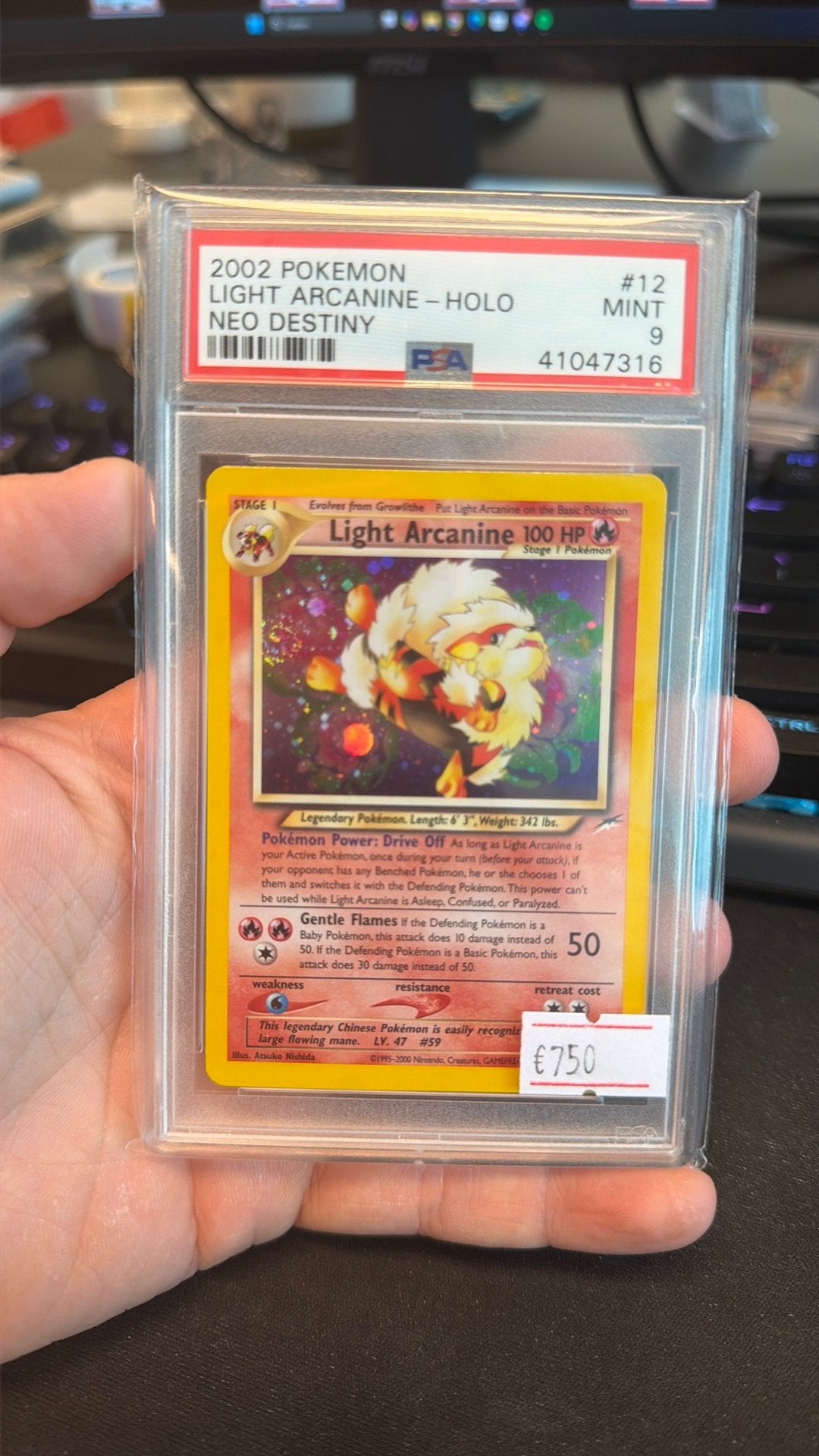 Light Arcanine Holo #12 PSA 9 Double Swirl, Ophalen of Verzenden, Zo goed als nieuw