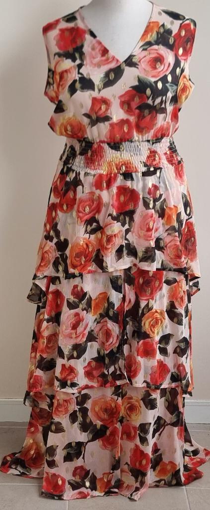 LaDress zachtroze lange jurk met print mt. L (NIEUW), Maat 38/40 (M), Nieuw, Ophalen of Verzenden, Roze