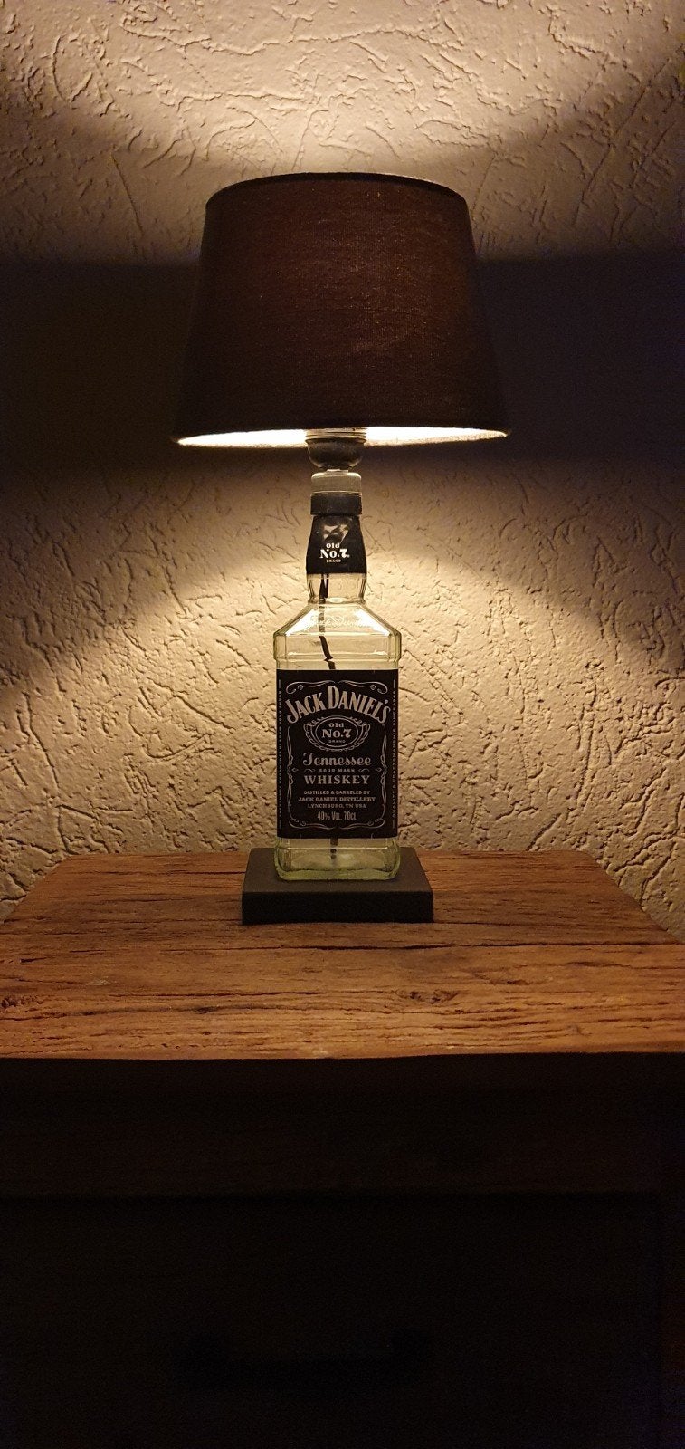 Unieke Jack Daniel's fles lamp met donker grijze velvet kap, Ophalen, Overige merken, Zwart, Zo goed als nieuw