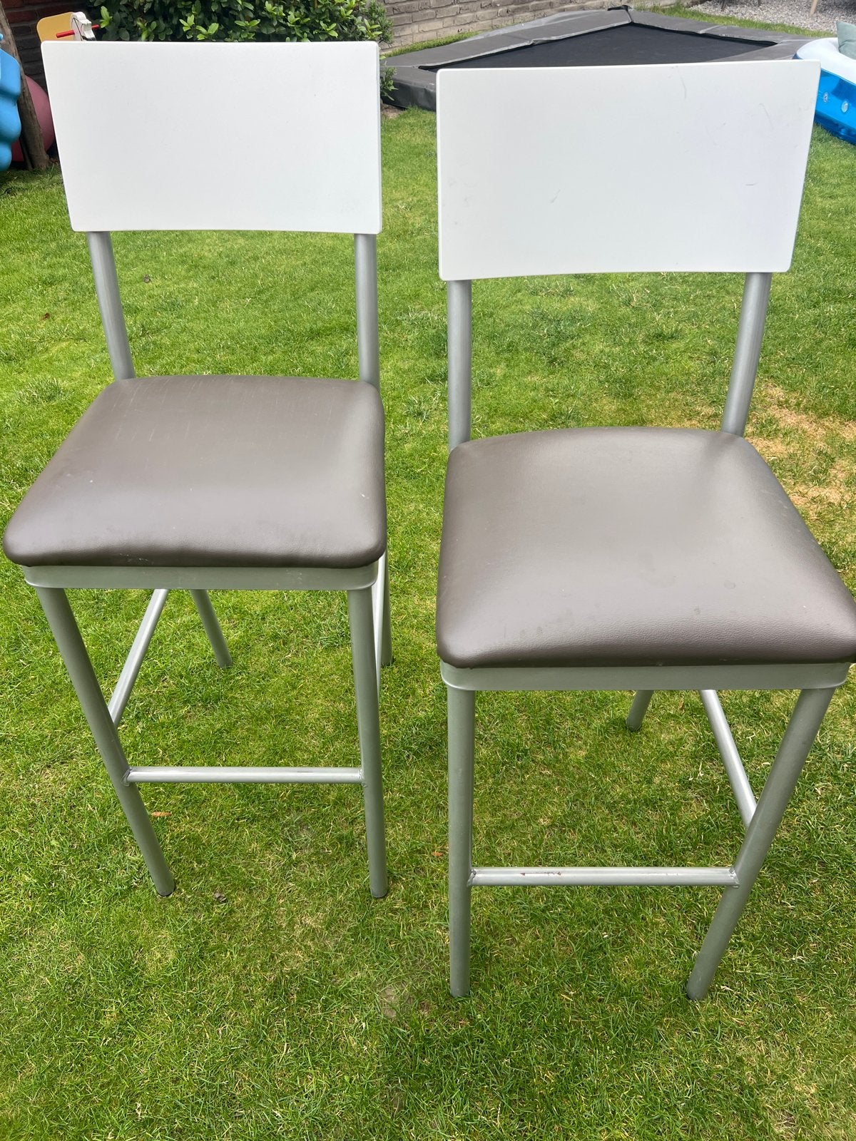 Set van 2 barkrukken met rugleuning, Ophalen, Gebruikt, Met voetsteun, 90 cm of meer