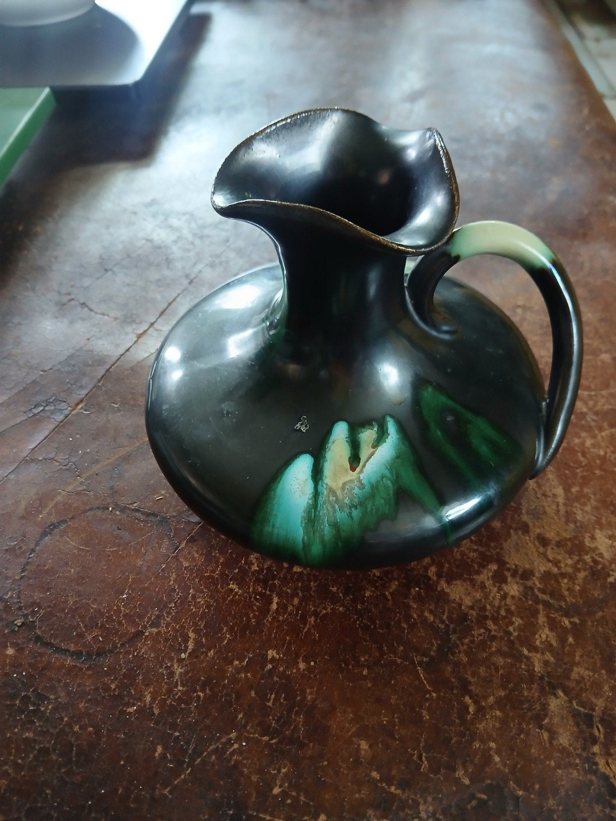 Vintage Belgische Keramische Vaas/Kruik - Groen/Zwart, Ophalen