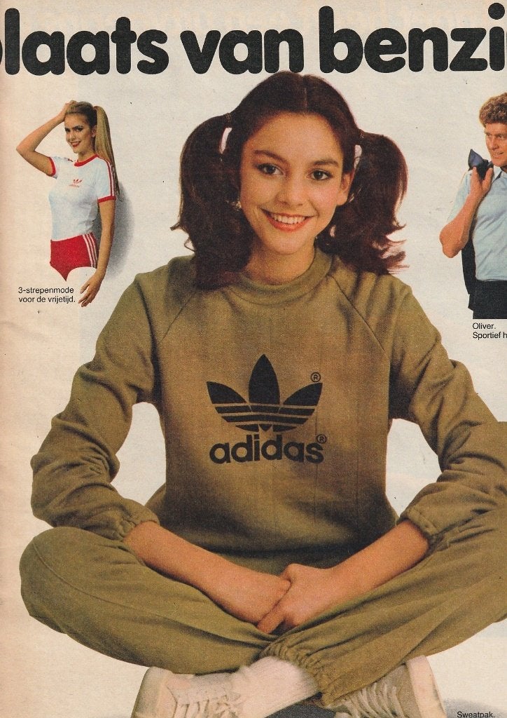 retro reclame 1980 Adidas dames heren sportkleding schoenen, Verzenden, Overige typen