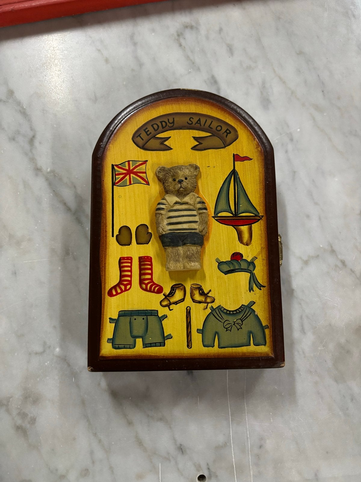 Vintage Houten Sleutelkastje Teddy Sailor, Gebruikt, Meerkleurig, Ophalen of Verzenden, Vintage