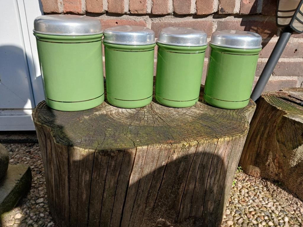 Emaille bussen set reseda groen, Antiek en Kunst, Ophalen of Verzenden