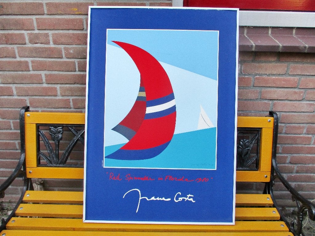 Franco Costa (1934 -2015 ) schilderij painting 1980 boot, Voertuigen, Papier/karton, Ophalen of Verzenden, Gesigneerd