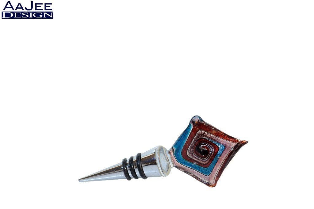 Murano – flessenstop – vierkant – zilver, rood en blauw, Ophalen of Verzenden