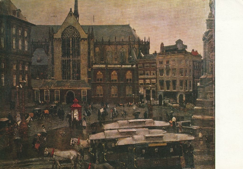 AMSTERDAM De Dam Paardentrams Schilderij Stedelijk Museum, Verzenden, 1960 tot 1980, Gelopen, Noord-Holland