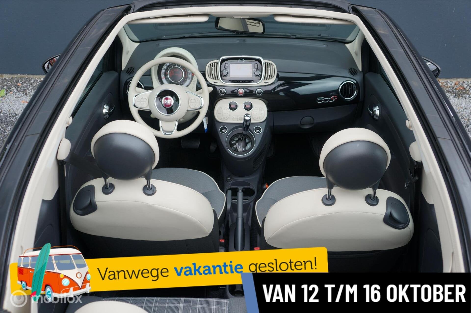 Fiat 500c 1.2 Cabrio Automaat Clima Bluetooth Navi Netjes!, Auto's, Gebruikt, 4 cilinders, Leder en Stof, Zwart