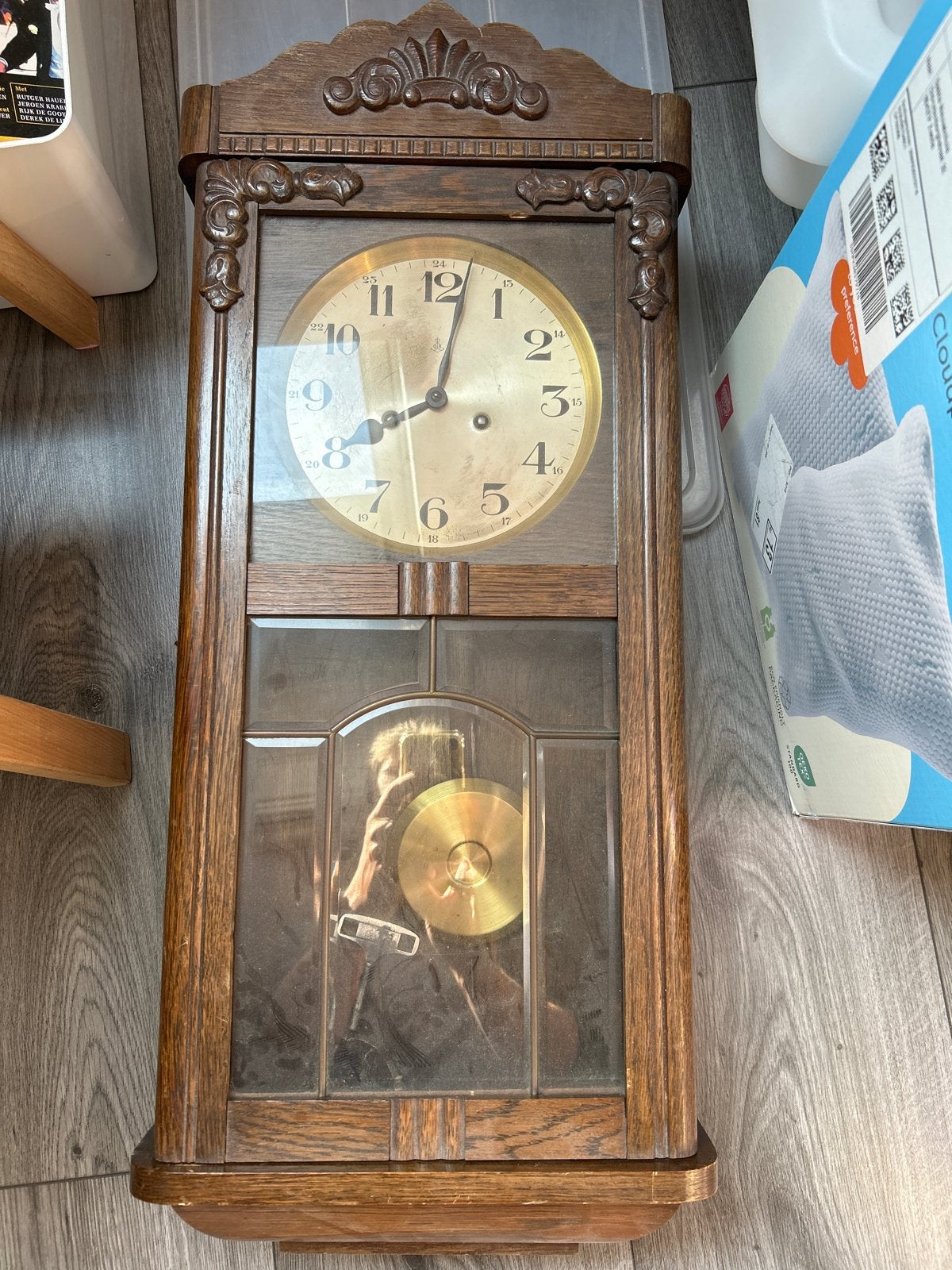 Antieke wandklok met slinger en slagwerk, Ophalen, Bruin, Antiek, Overige merken