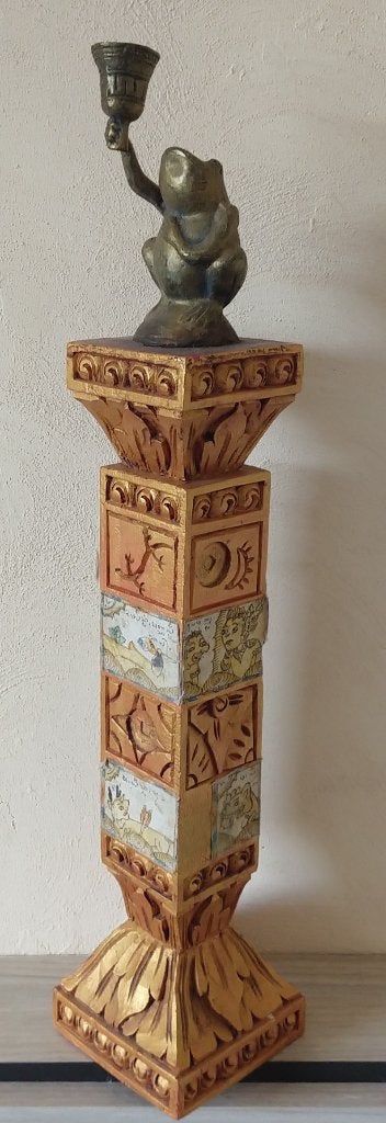 kaars kandelaar/ zuil kandelaar volgnr 28, Overige materialen, Meerkleurig, 50 cm, Ophalen of Verzenden