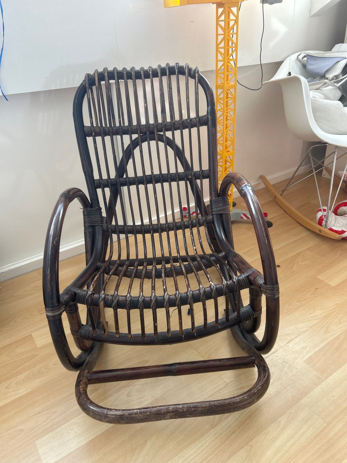 Vintage rotan/bamboe kinderschommelstoel, ca. 1950-1970, Ophalen