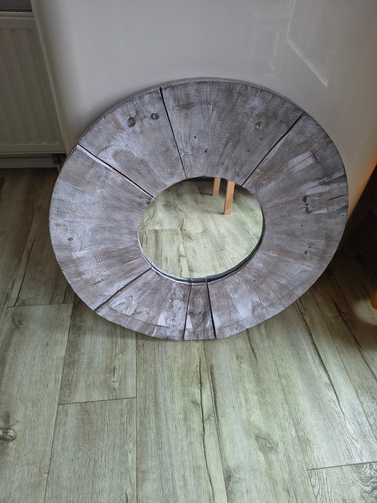 Prachtige grote houten spiegel rond, ronde spiegel hout., Huis en Inrichting, Gebruikt, Onb, Rond, Ophalen of Verzenden