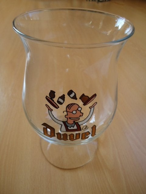 Duvel glas, jonglerende ober, jaar 2000, Verzamelen, Ophalen of Verzenden, Zo goed als nieuw, Glas of Glazen, Duvel