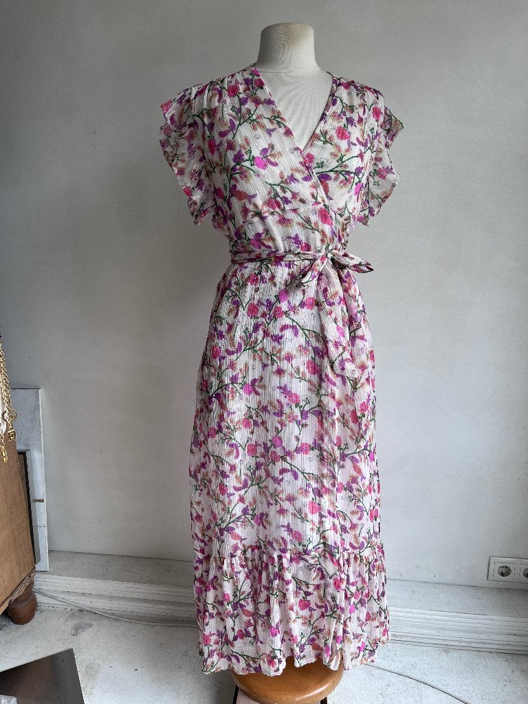 gold & silver jurk maat 2 wikkeljurk maxi jurk, Kleding | Dames, Jurken, Maat 38/40 (M), Overige kleuren, Verzenden, Zo goed als nieuw