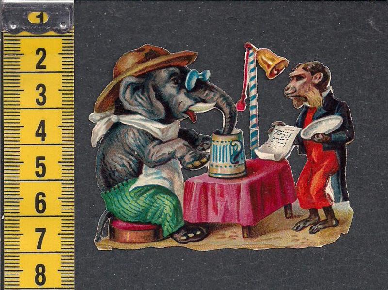 Olifant aan tafel antiek poezieplaatje (606), Ophalen of Verzenden
