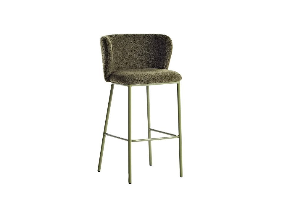 Beliani barstoel MINA II, bouclé groen - Nieuw in doos, Huis en Inrichting, Barkrukken, 1 kruk, Ophalen, Nieuw, 60 tot 90 cm