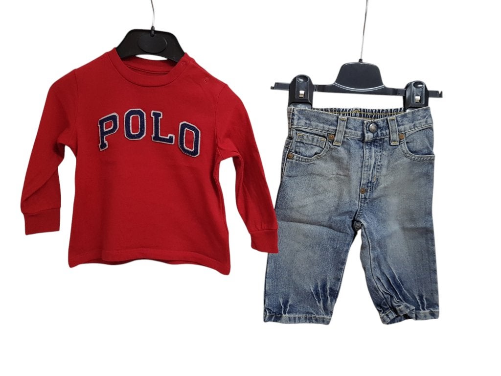 Prachtig polo RALPH LAUREN jeans broekje mt 9 mnd., Broekje, Verzenden, Zo goed als nieuw, Polo Ralph Lauren