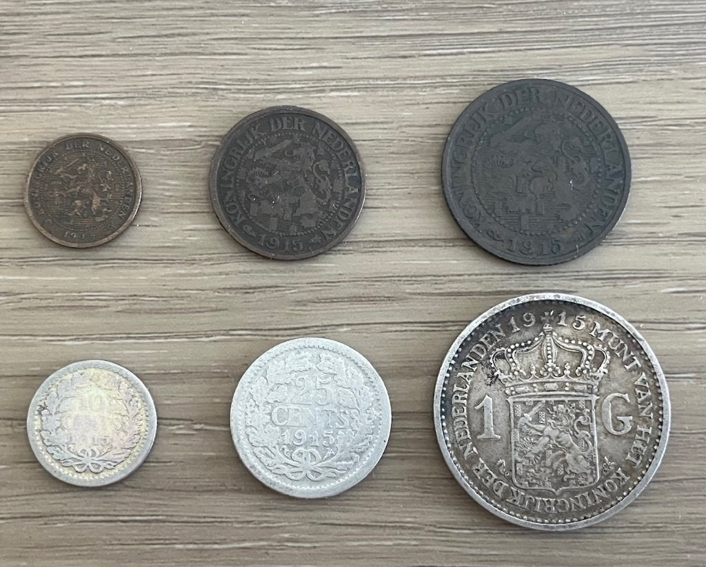 Complete serie Nederlandse munten 1915, Ophalen, 1 gulden, Setje, Zilver