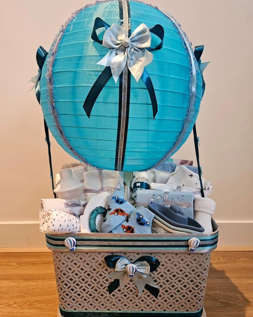 Kraamcadeau luchtballon blauw jongens thema., Ophalen of Verzenden, Nieuw, Kraamcadeau