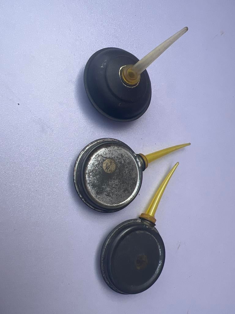 3x vintage platte oliekannen – ca. 1940-1960, Antiek en Kunst, Ophalen of Verzenden