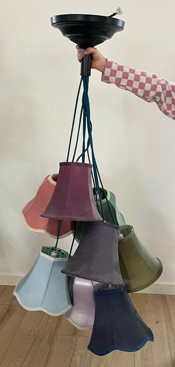 Zuiver Granny veelkleurige hanglamp met 9 lampenkapjes, Ophalen, Gebruikt, Retro vintagelook, E14 (klein)