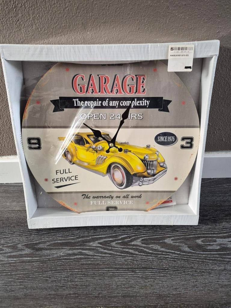 Vintage Garage Wandklok - Gele Auto Design, Ophalen, Nieuw, Wandklok