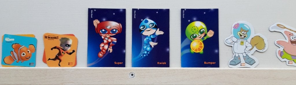 7 Koelkastmagneten: Spongebob, Nemo, Incredibles, Super Kwie, Diverse (Kinder, Blue Band), Overige supermarkten, Onbekend, Ophalen of Verzenden