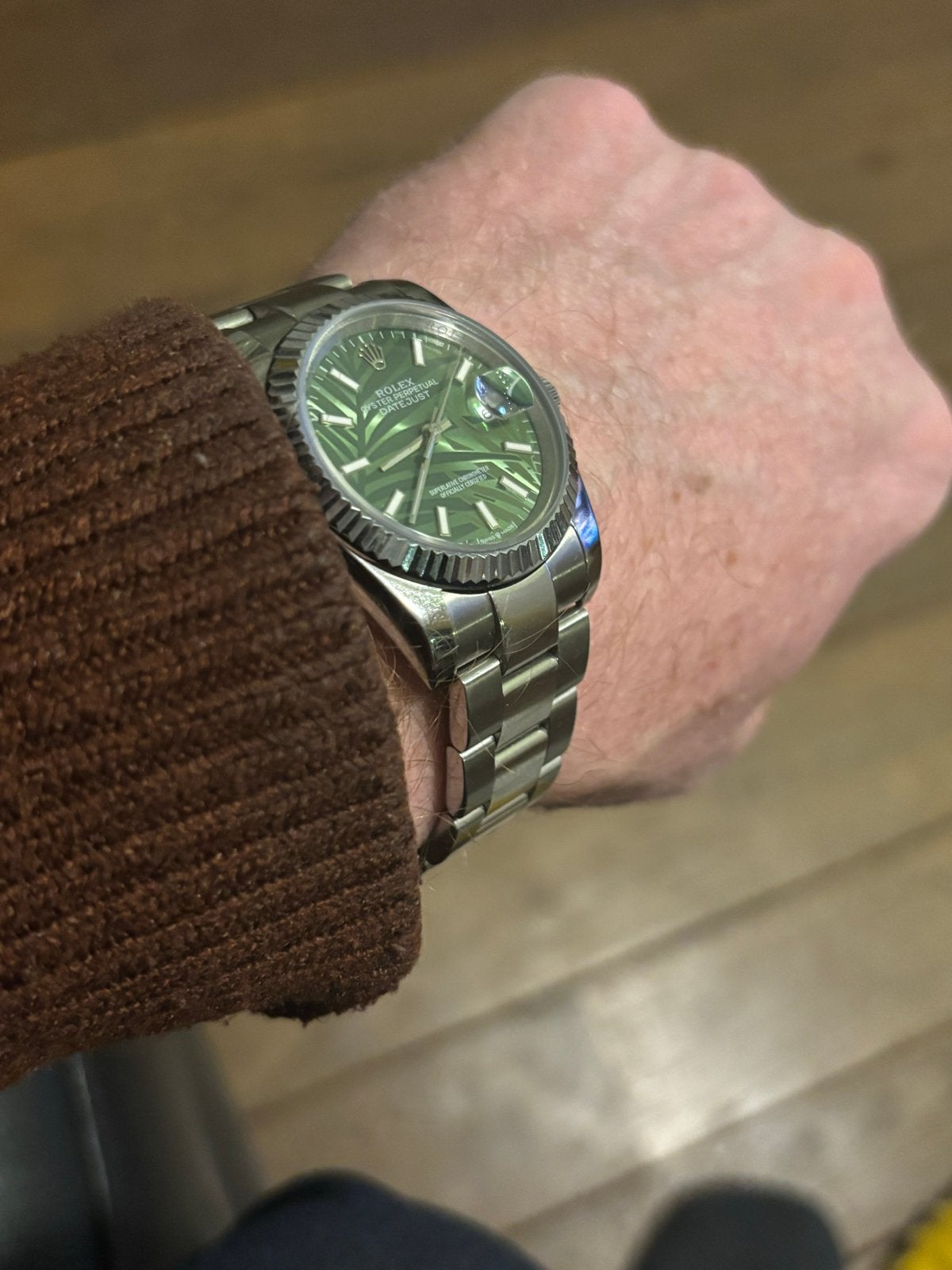 RLX  Datejust Palm Dial Groen Horloge 36mm, Ophalen of Verzenden, Zo goed als nieuw