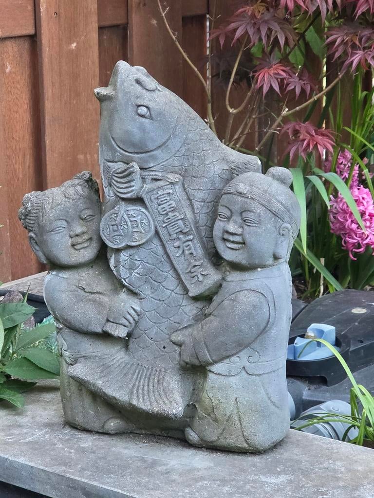 Kindjes met Koi tuinbeeld Winterhard Beton - Waterornament, Ophalen