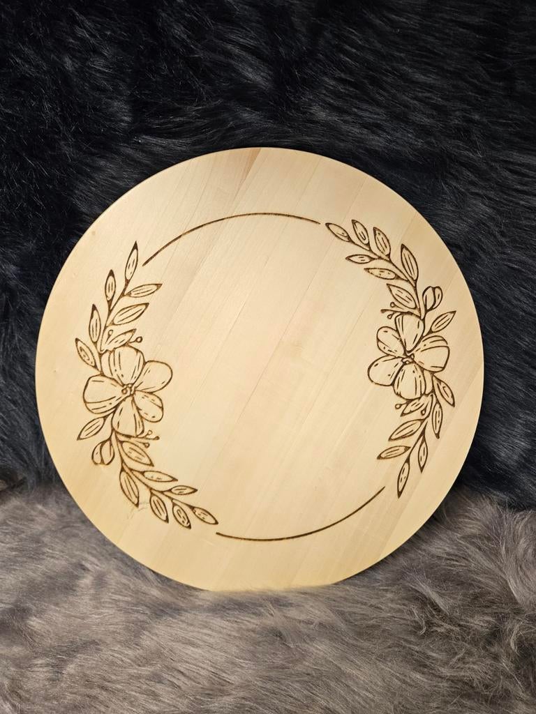 Houten serveerplank met bloemmotief, Beige, Hout, Snij-/serveerplank, Nieuw