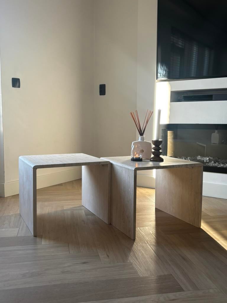 Travertin salontafels/bijzettafels, Huis en Inrichting, Tafels | Salontafels, Ophalen of Verzenden, Zo goed als nieuw, Overige materialen