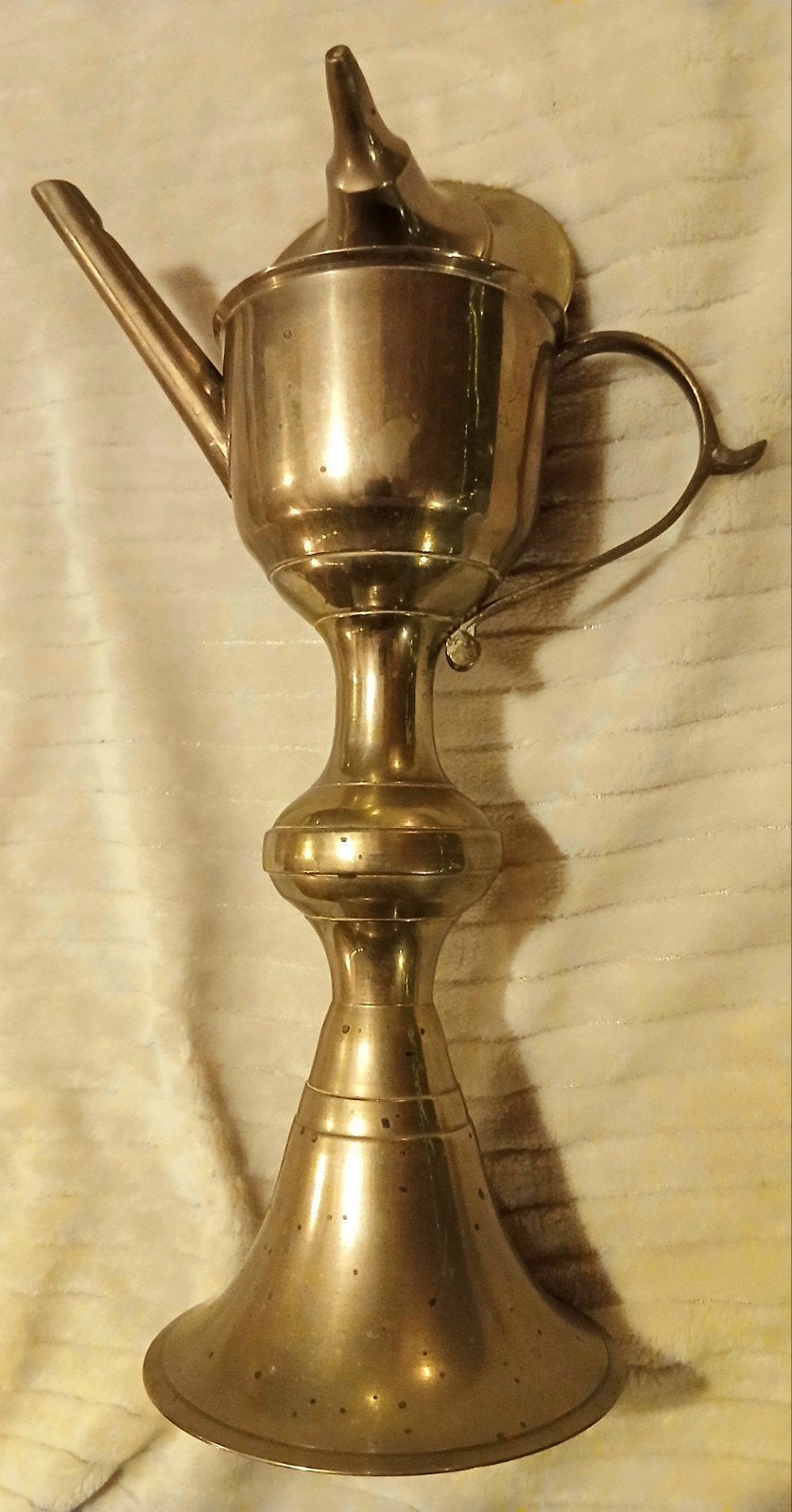 Antieke Messing / Koperen Snotneus Olielamp op Voet, Antiek en Kunst, Ophalen of Verzenden
