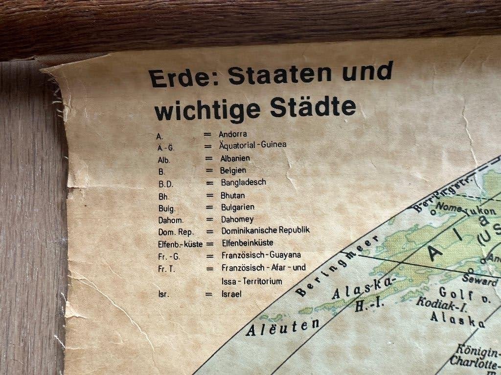 Vintage wand- schoolkaart, Landkaart, 1800 tot 2000, Wereld, Ophalen
