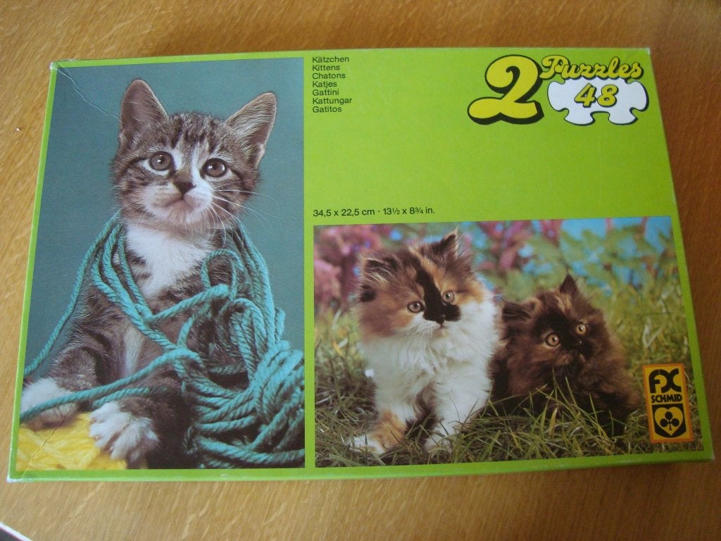 2 kinderpuzzels poezen, Ophalen of Verzenden, Meer dan 50 stukjes, Zo goed als nieuw, 6 jaar of ouder