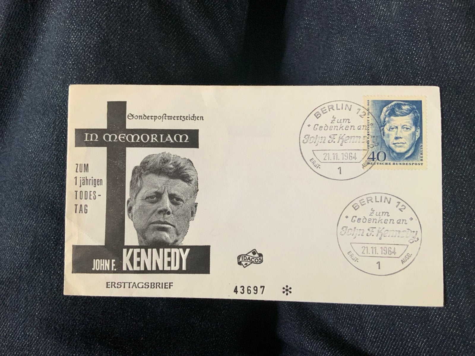 J.F. Kennedy Eerstedagbrief - In Memoriam 1964, Verzenden, Beschreven, Europa