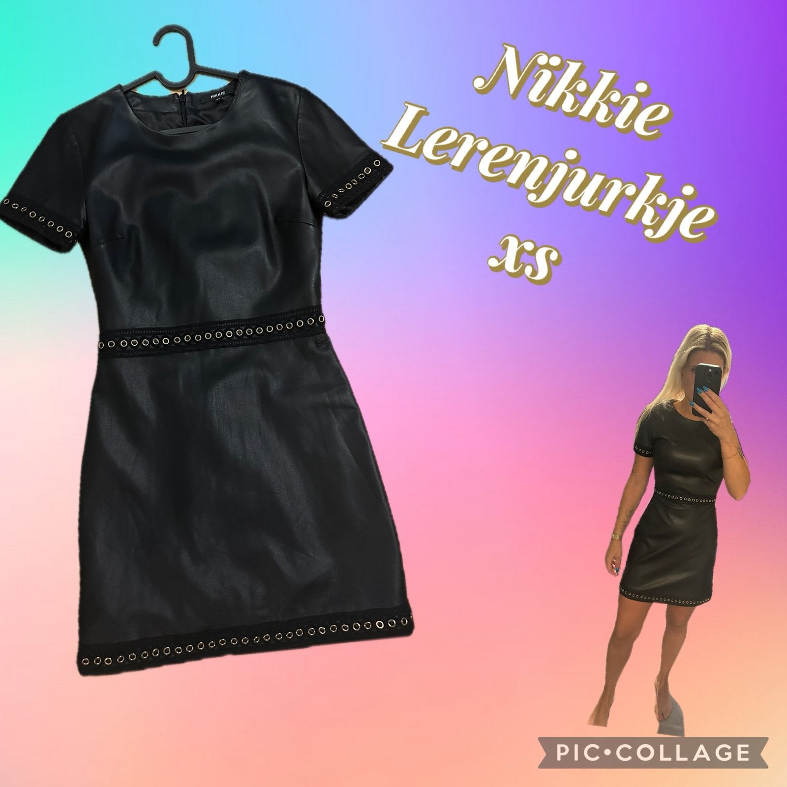 Nikkie leren jurk maat 34, Zwart, Ophalen of Verzenden, Zo goed als nieuw, Maat 34 (XS) of kleiner